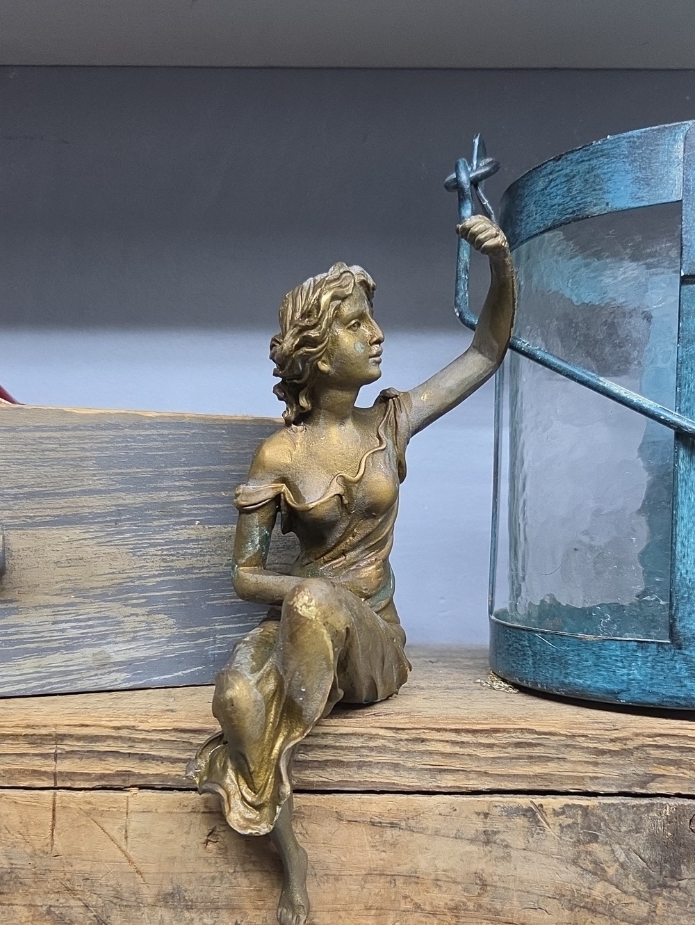 Antique Art Nouveau Spelter Female Figure – Vintage Mantel Clock Topper Statue